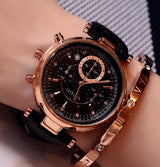 Waterproof Leather Or Rose Gold Steel Watch for Women