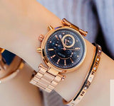 Waterproof Leather Or Rose Gold Steel Watch for Women